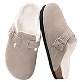 Women's Fuzzy Suede Clogs Leather Mules Fur Lined Soft Non Slip Potato Shoes with Arch Support