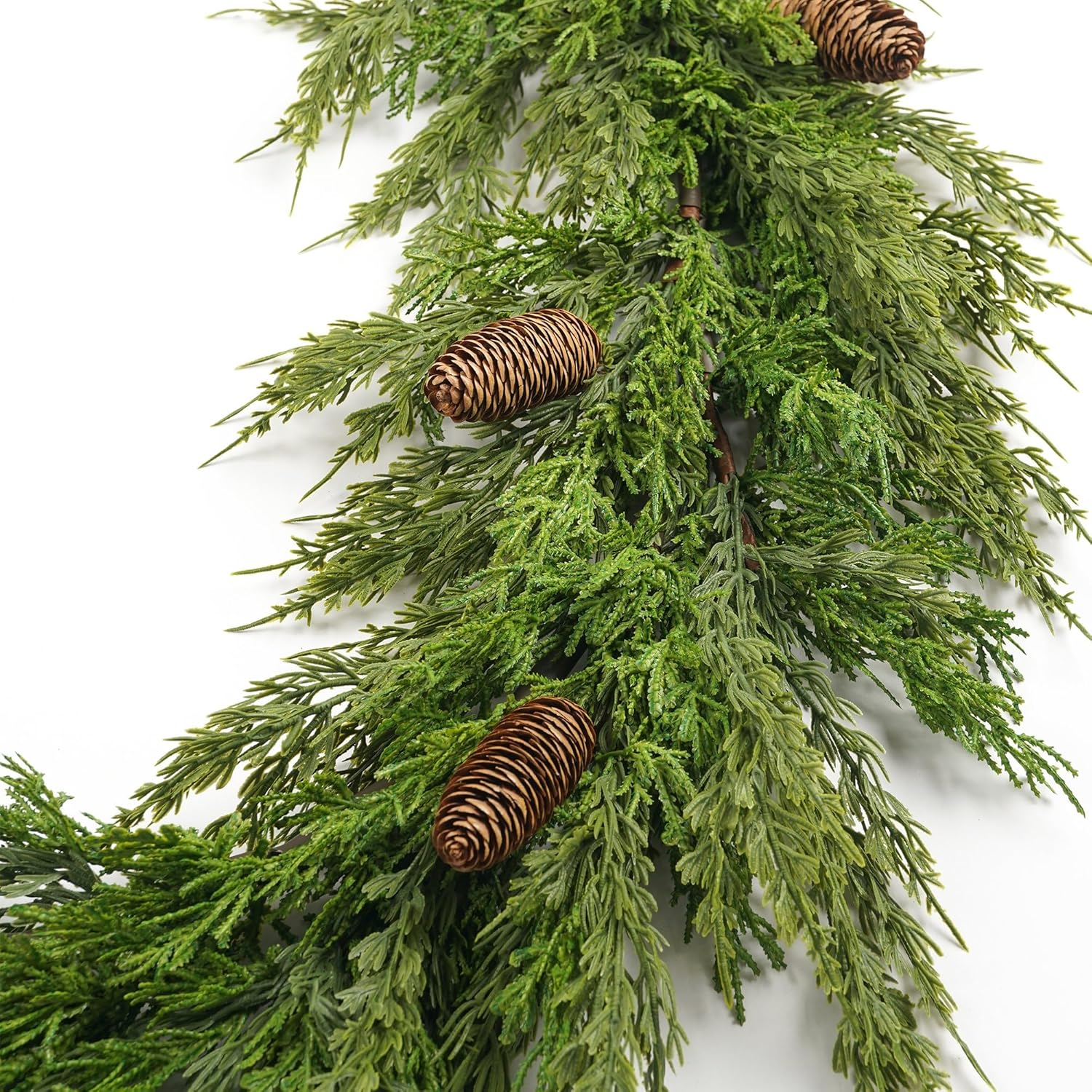 HomeKaren Norfolk Pine Garland 6ft Real Touch Realistic Christmas Garlands with Pinecone, Greenery Artificial Xmas Decorations Indoor Outdoor