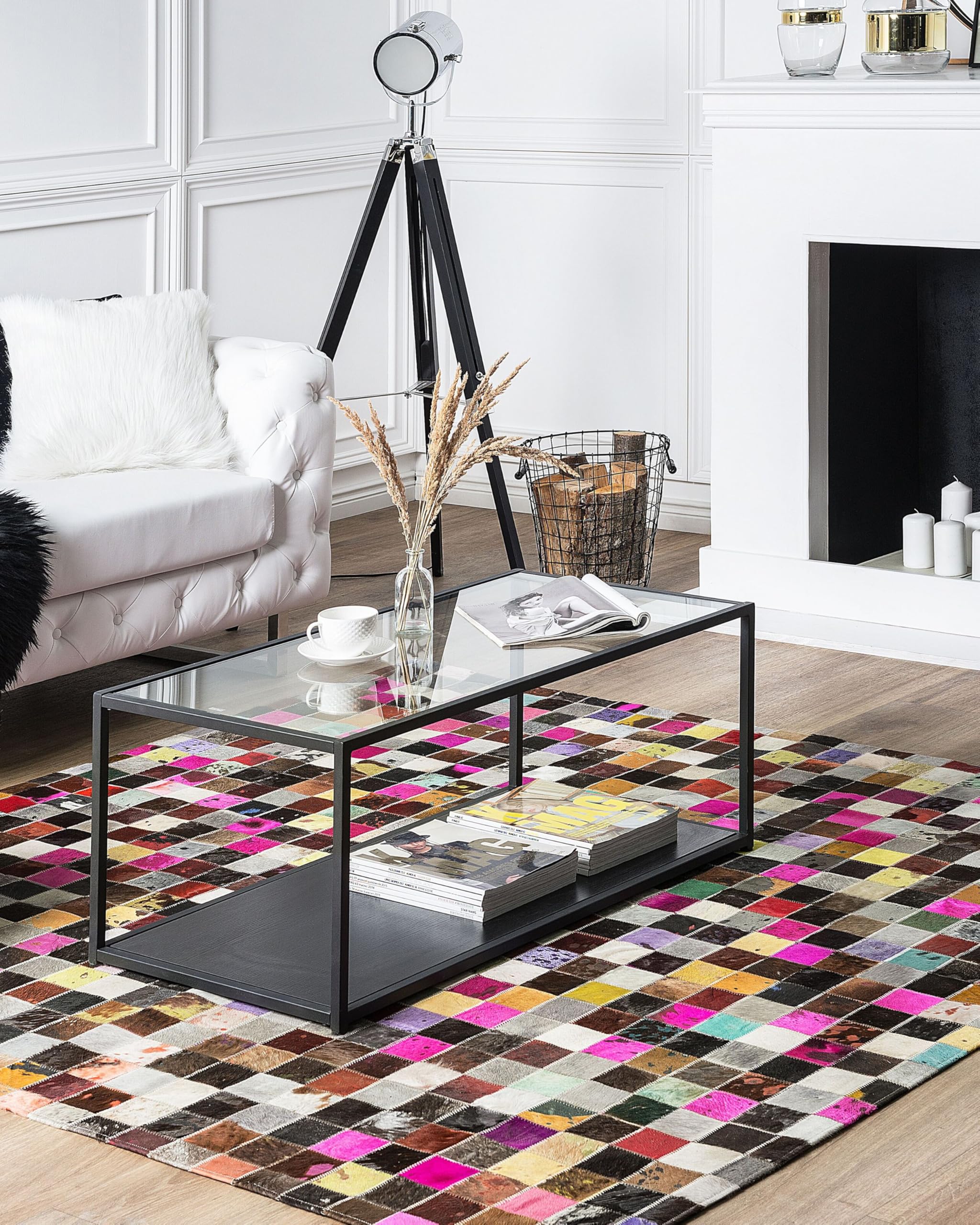 Beliani Tapis Rectangulaire Multicolore en Cuir Patchwork pour Intérieur au Style Moderne 200 x 200 cm