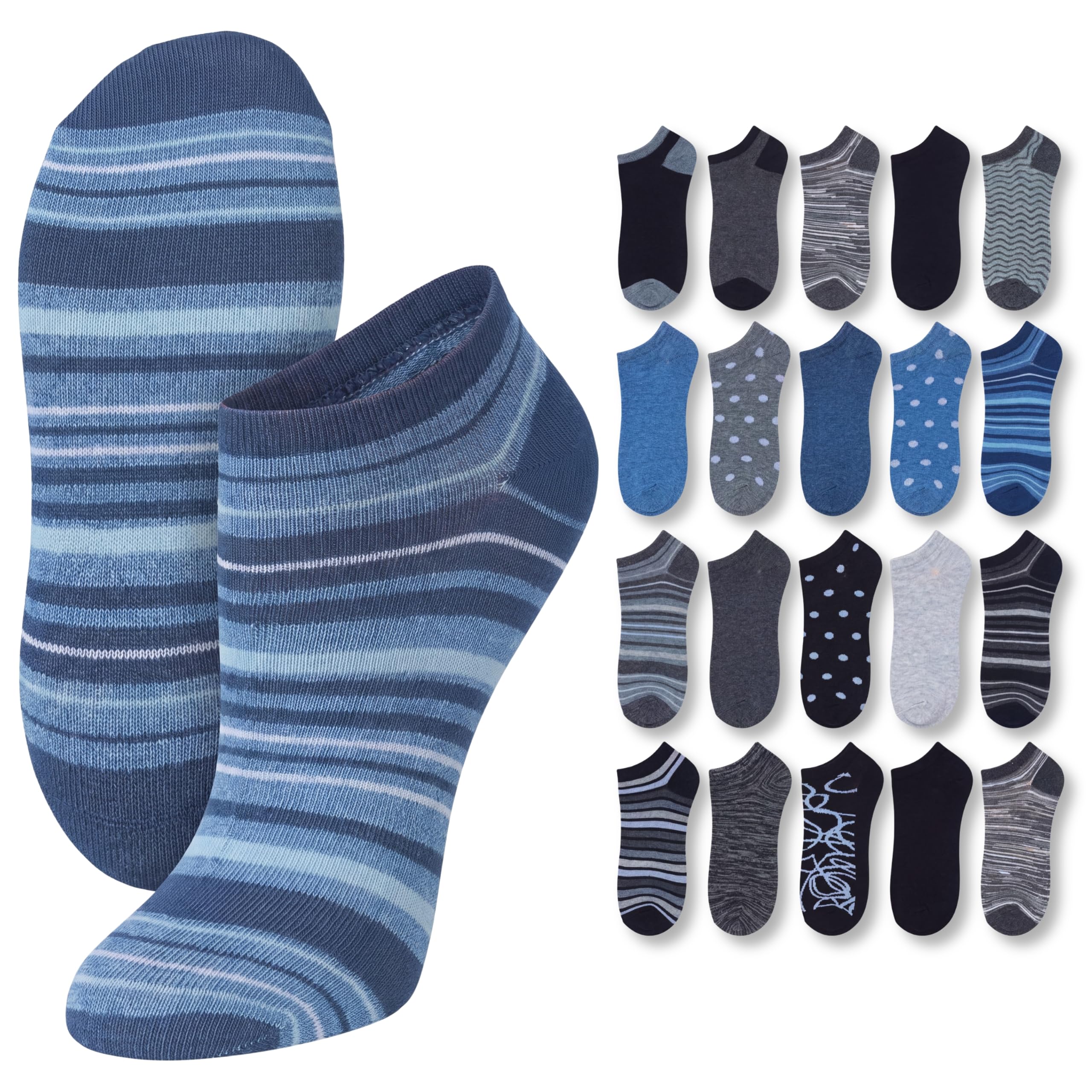 Tipi Toe Women’s 20 Pack Colorful Low Cut Socks – Lightweight, Breathable Design for All-Day Comfort Sizes 9-11/10-13
