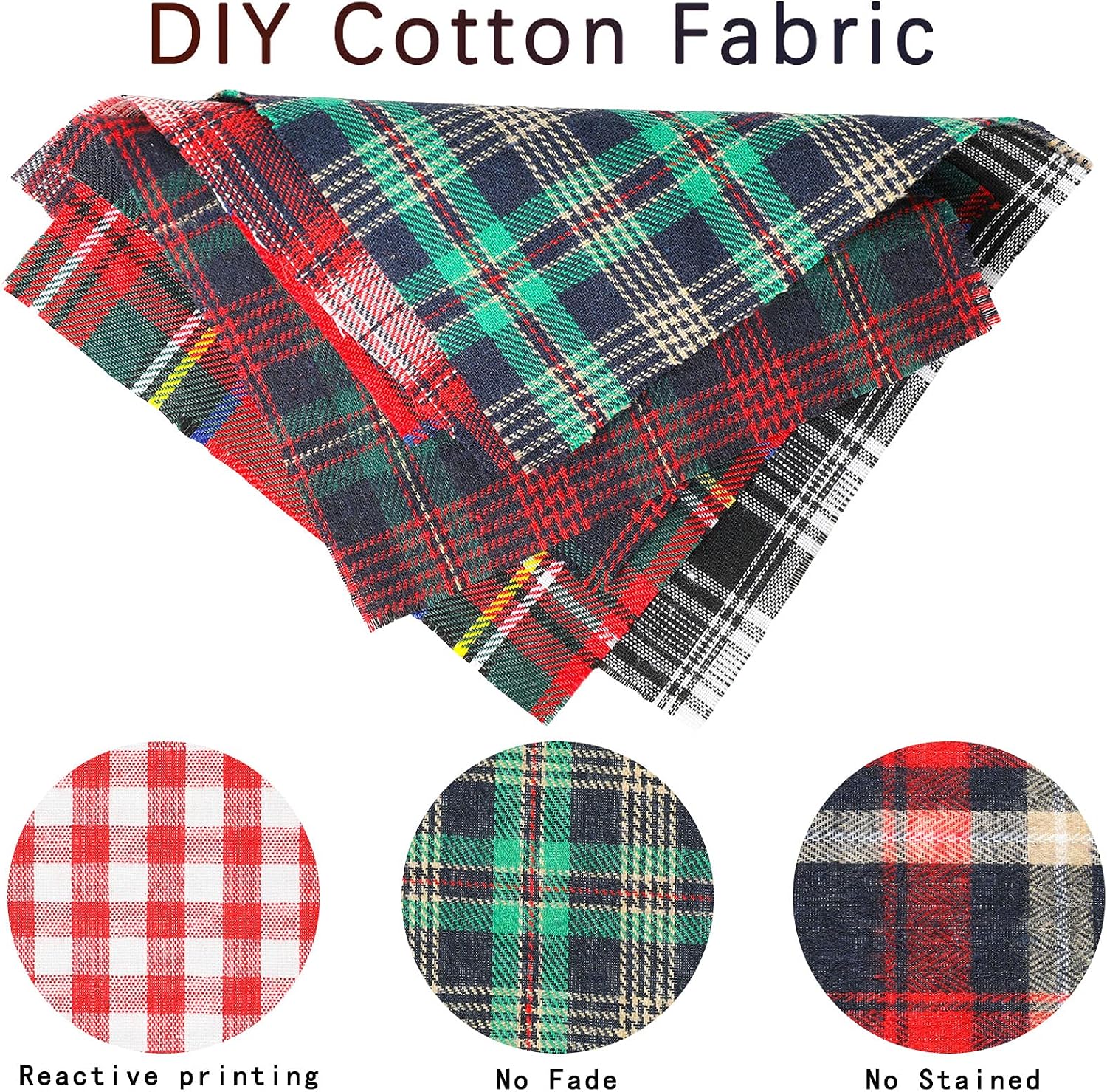Whaline 30 Pcs Christmas Plaid Fabric Squares Buffalo Check Cotton Fabric Square Red Green Black White Quilting Patchwork 15 Design Precut Quilt Charm Squares for DIY Art Craft Sewing, 5 x 5