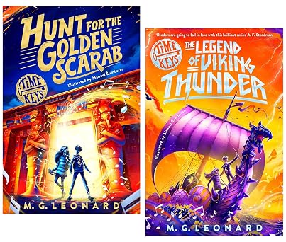 Time Keys Series by M. G. Leonard Illustrated 2 Books Collection Set Hunt for the Golden Scarab & The Legend of Viking Thunder