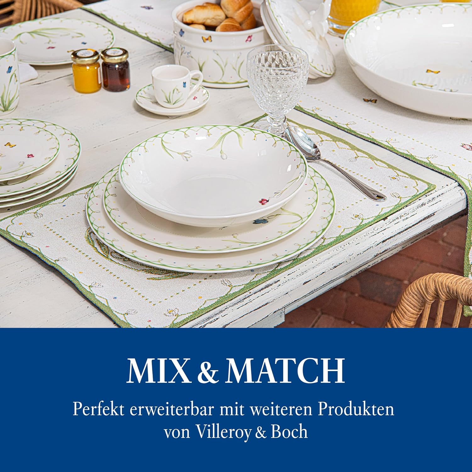 Villeroy & Boch Colorful Spring Dinner Plate, 10.5 in, Premium Porcelain, White/Colored