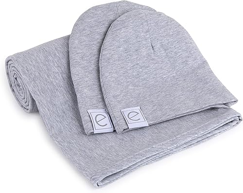 Ely's & Co. Manta de punto de algodón y 2 gorros para bebé, manta de recepción grande (gris)