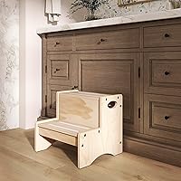 Vista 8 de Dream On Me Little Steps Taburete en color natural – Taburete sólido de madera de pino de Nueva Zelanda para niños con rieles de seguridad y base