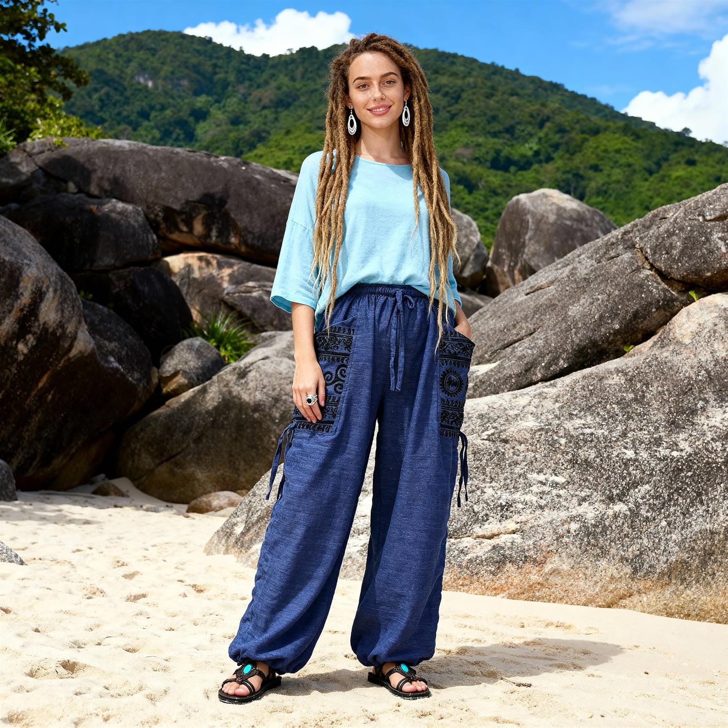 Siamrose Casual Baggy Yoga Lounge Harem Pants Women Men with Adjustable Length 2 Big Pockets - Image 4