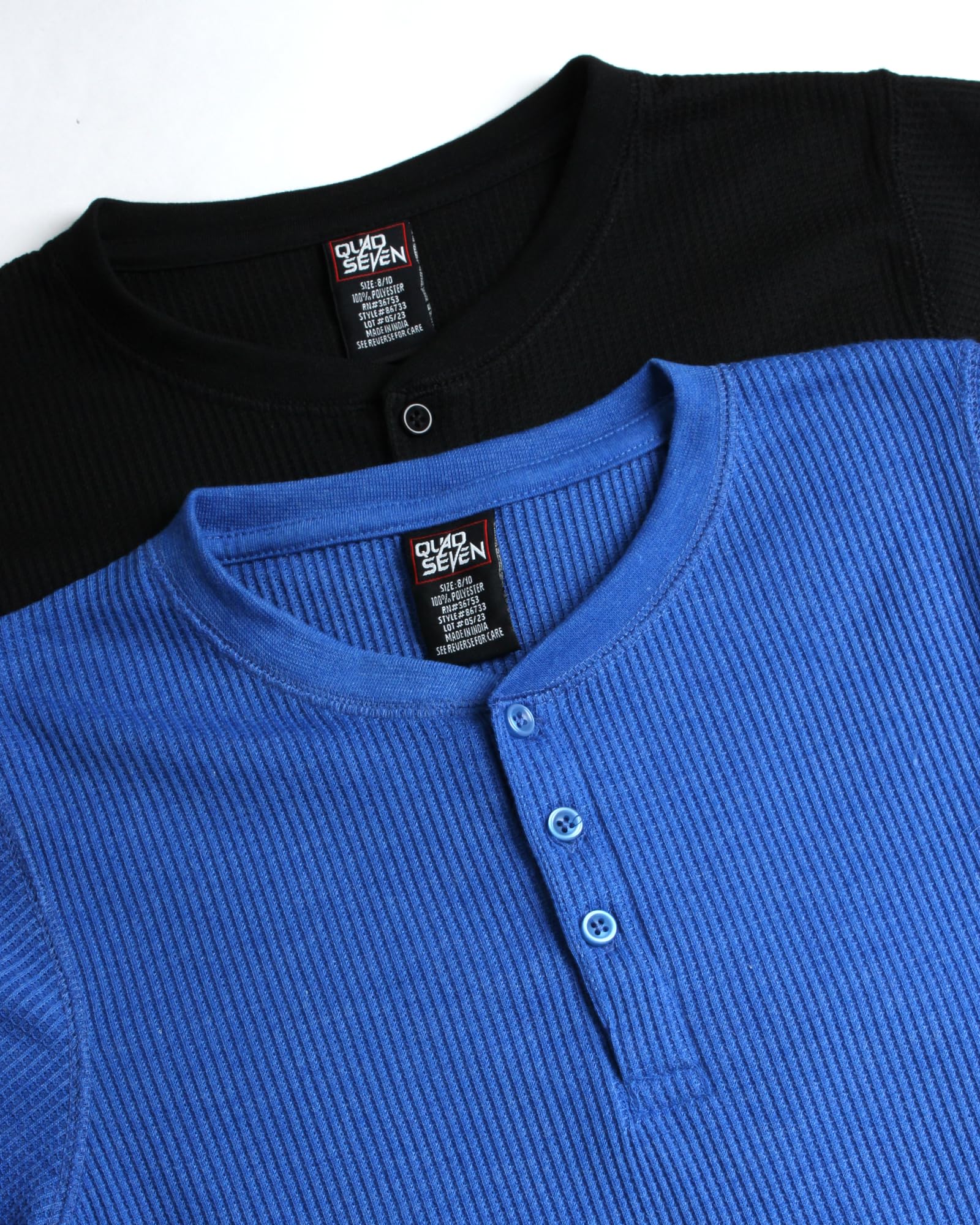 Quad Seven Camicia da ragazzo – Confezione da 2 magliette termiche a nido d'ape con scollo a V o Henley a maniche lunghe – camicia strato base per ragazzi (8-18)