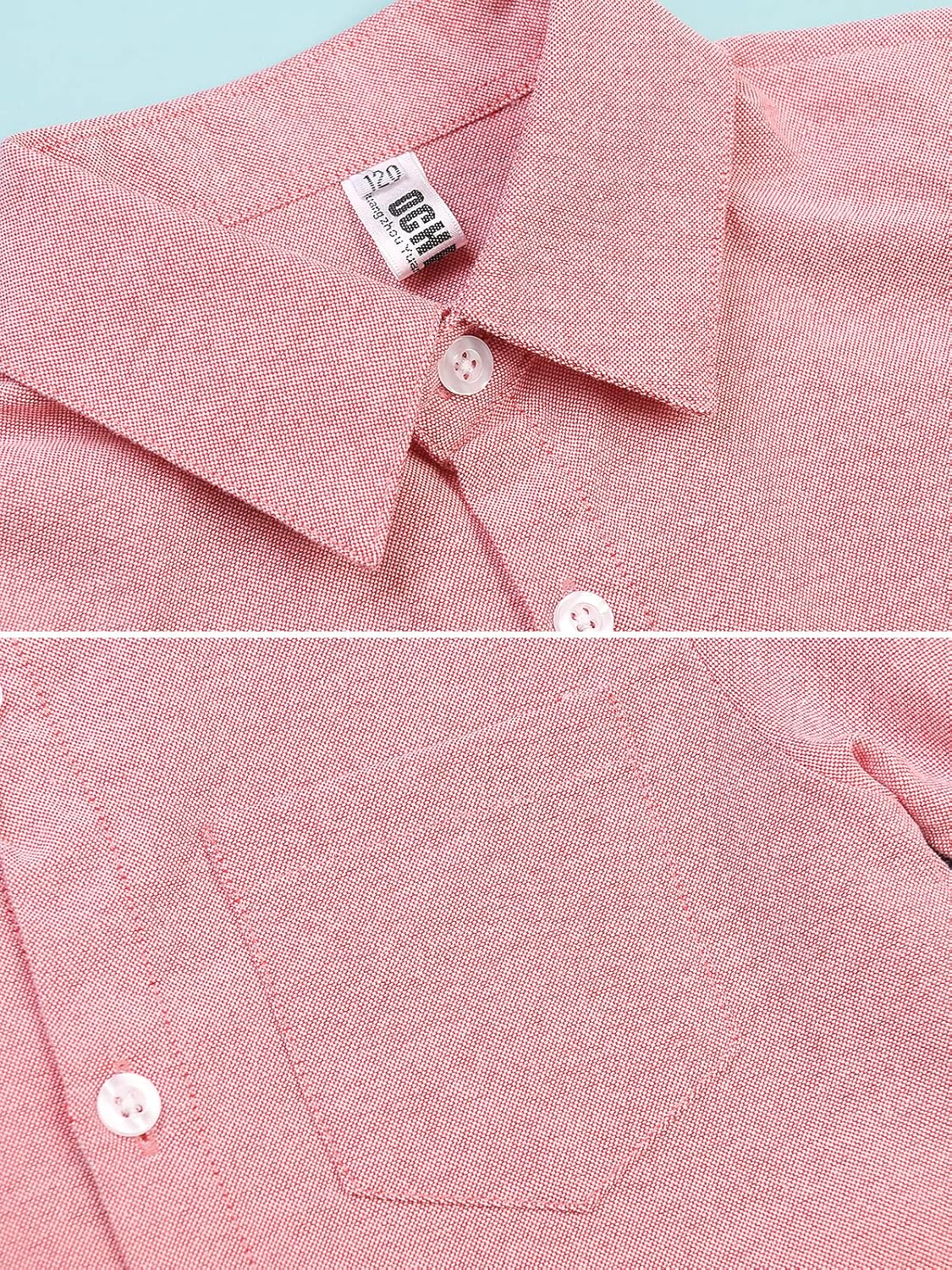 Phorecys Boys' Oxford Dress Shirts Long Sleeve Button Down Solid Casual Western Shirt N001 Pink Tag 160CM - 9-10 Years - Image 3