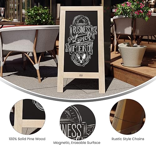 Vista 87 de Pizarra rústica vintage de madera gris con marco en A, pizarra para acera, tamaño grande, 40 x 20 pulgadas, tablero de sándwich resistente, tablero