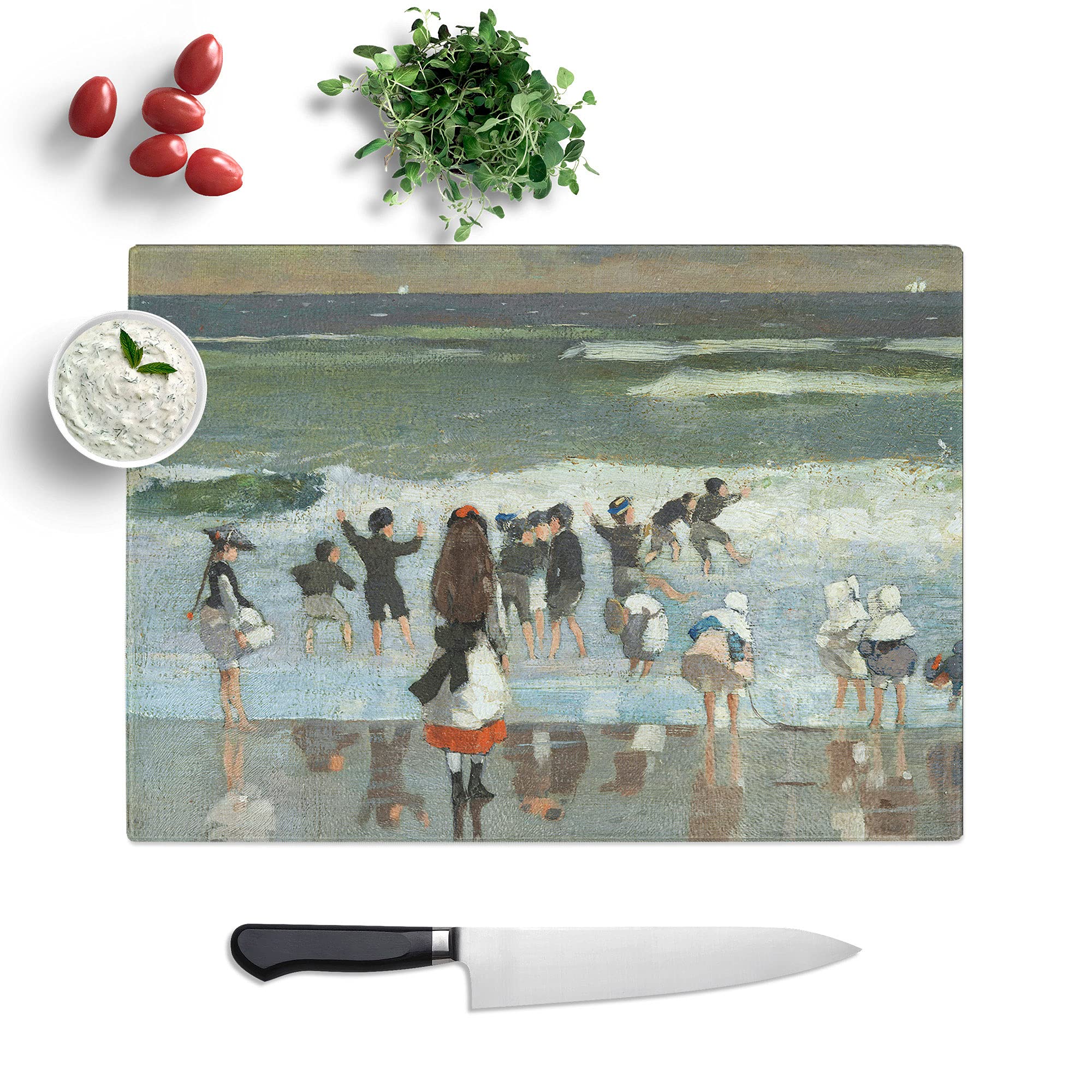 Beach Scene by Winslow Homer - Textured Chopping Board - Worktop Saver - Cutting Board - Heat Resistant, Shatterproof and Hygenic - 39 x 28.5 cm