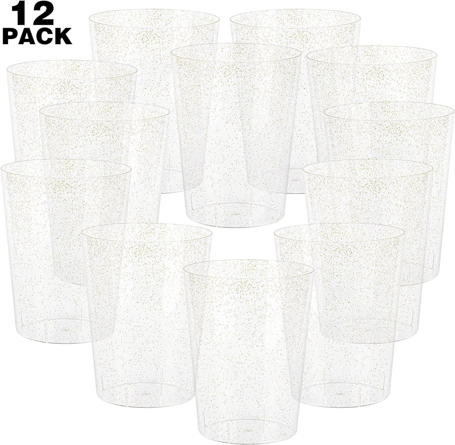 Tiawudi 12 Pack Plastic Ice Bucket For Parties, Gold Glitter Clear Wine Cooler for Wedding, Good as One Large Champagne Chiller Or Classic Wine Bottle Chiller