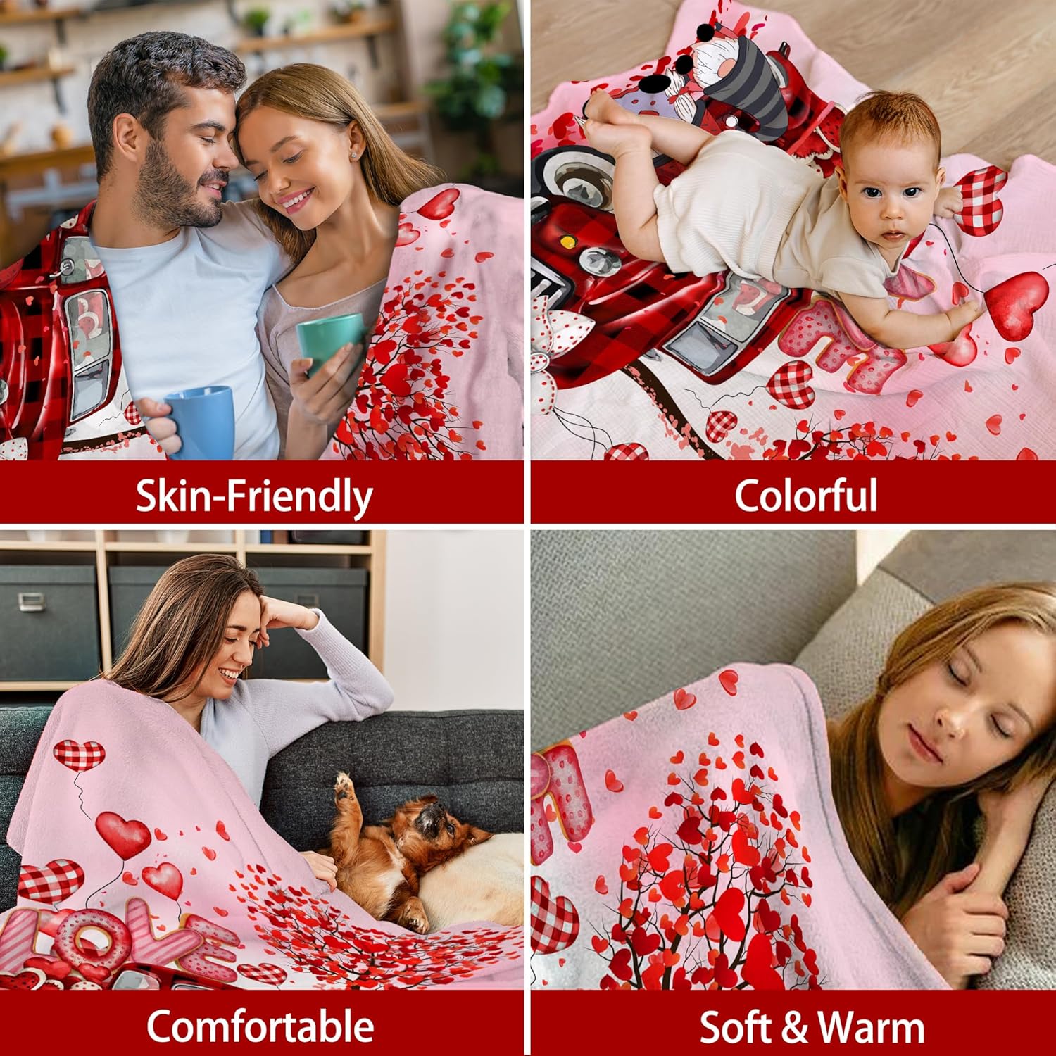 Hexagram Valentines Day Blanket,Valentine Throw Blanket Valentine's Decorations for Home, Valentine's Decor Gifts for Him Her, Truck Love Soft Throw for Couch 50 X 60 - Image 6