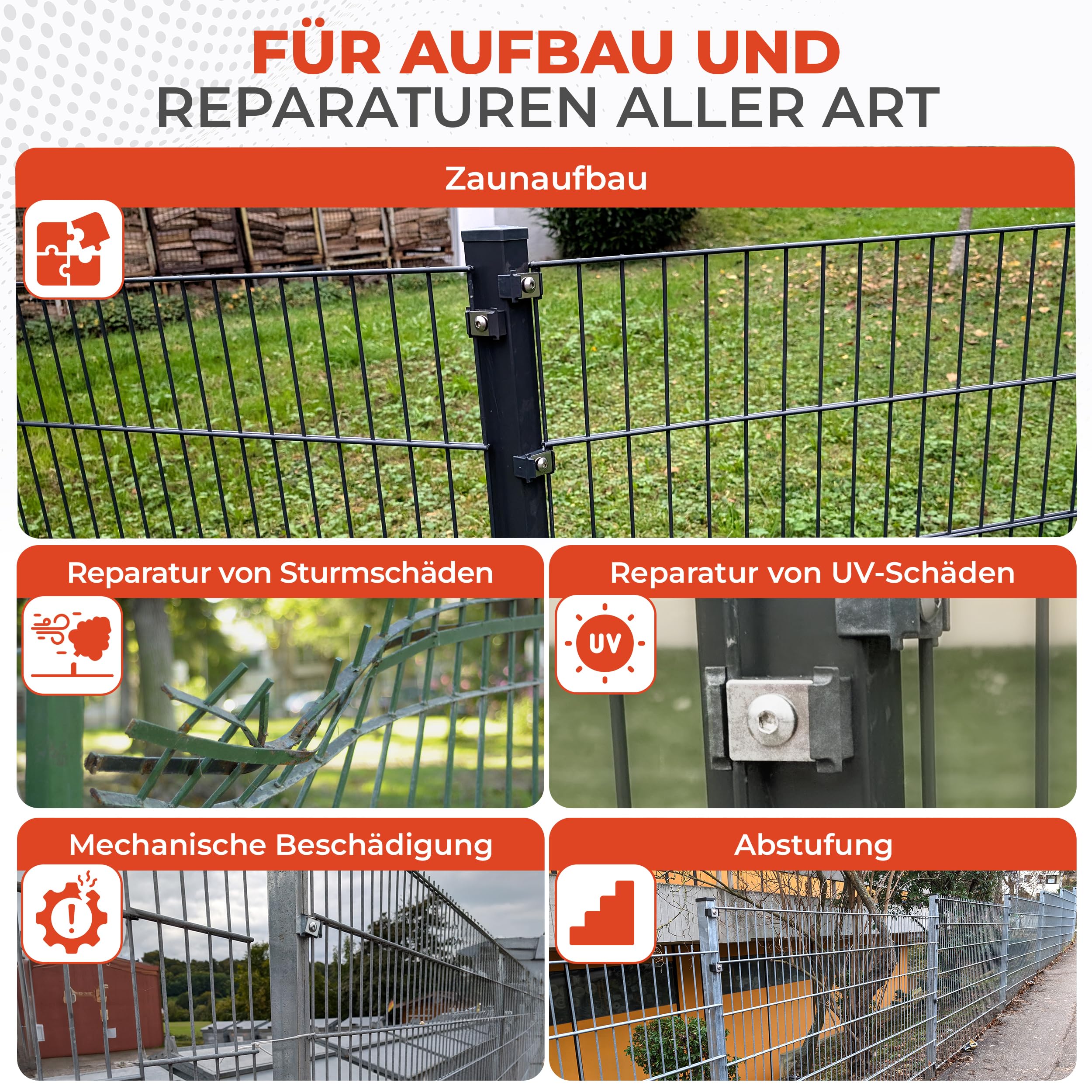 40x Doppelstabmattenzaun Klemmbock flach, PP-COPO, Anthrazit 7016 | UV-stabilisiert und frostfest, wird auf Metallpfosten genietet, einfache Montage für Laien und Profis, langlebig im Einsatz