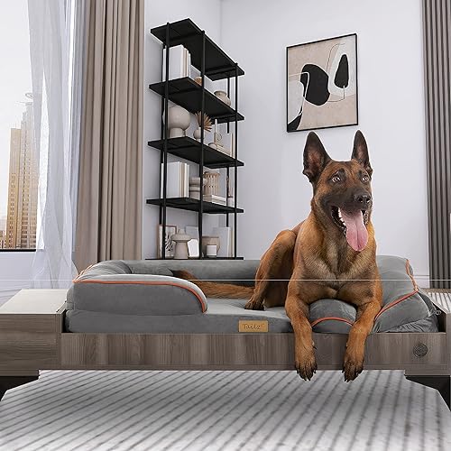 Miniatura 5 de Cama de madera para perros con colchón, cama elevada para mascotas grande a extra grande, resistente al agua, cama de madera para mascotas con
