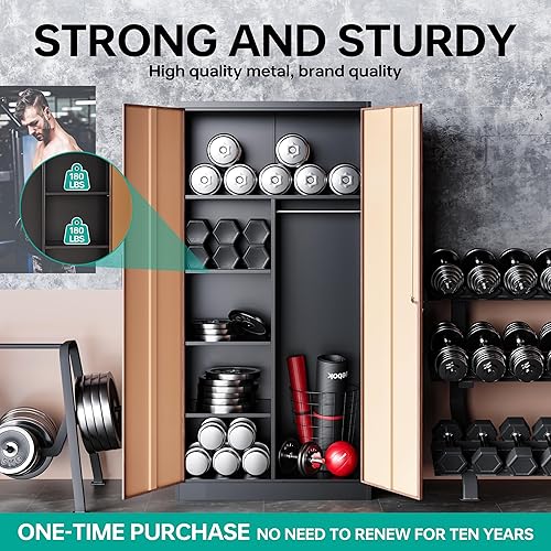 Miniatura 3 de Gabinete de Armario de Metal con Cerradura, Armario de 72" con Barra Colgante, Casillero de Almacenamiento con Cerradura, Gabinete de Almacenamiento