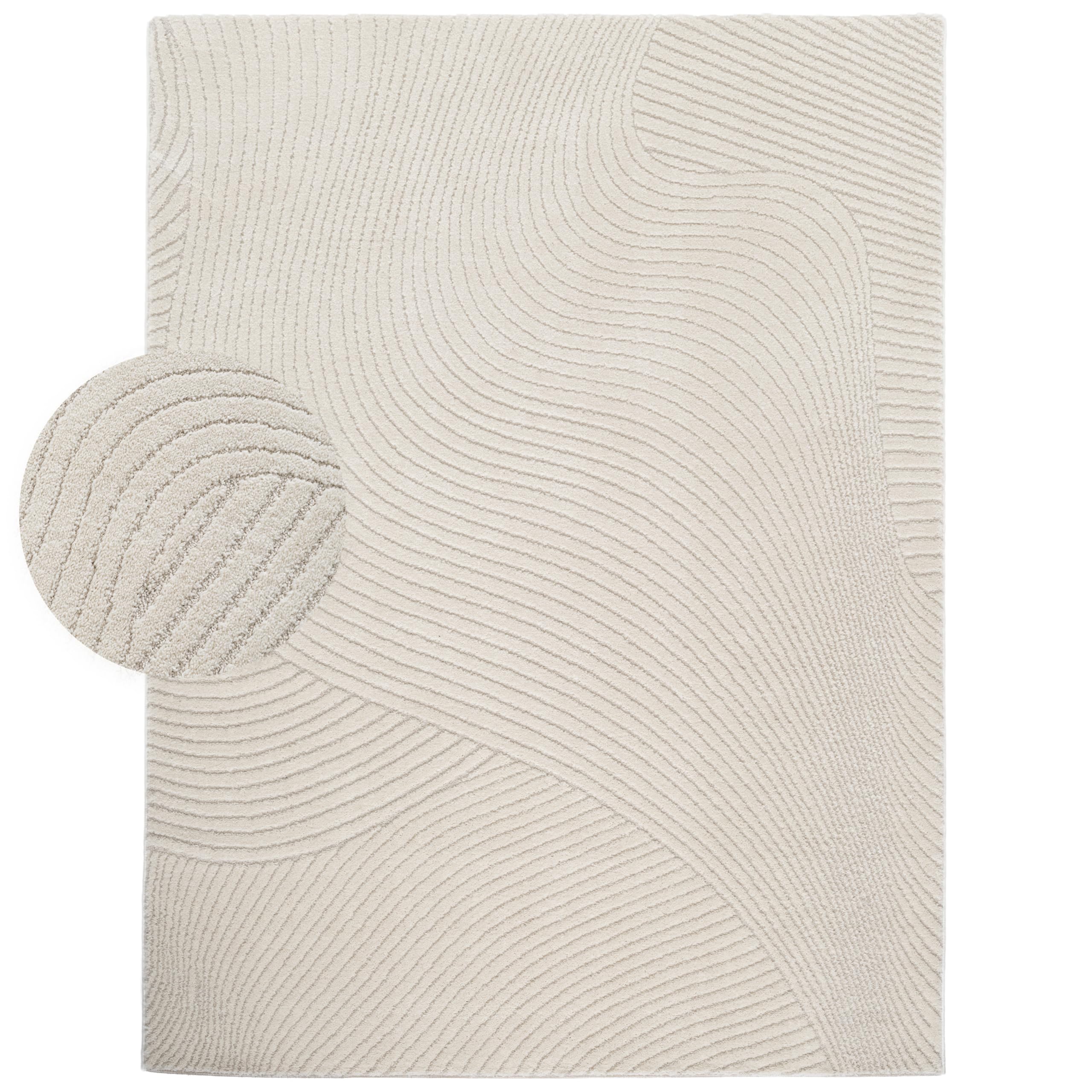 Paco Home Moderna Alfombra de Sala de Pelo Corto escandinavo Japandi Panglao Monocolor Efecto Alto-bajo Motivo Abstracto Pelo Suave Crema, tamaño:160x220 cm