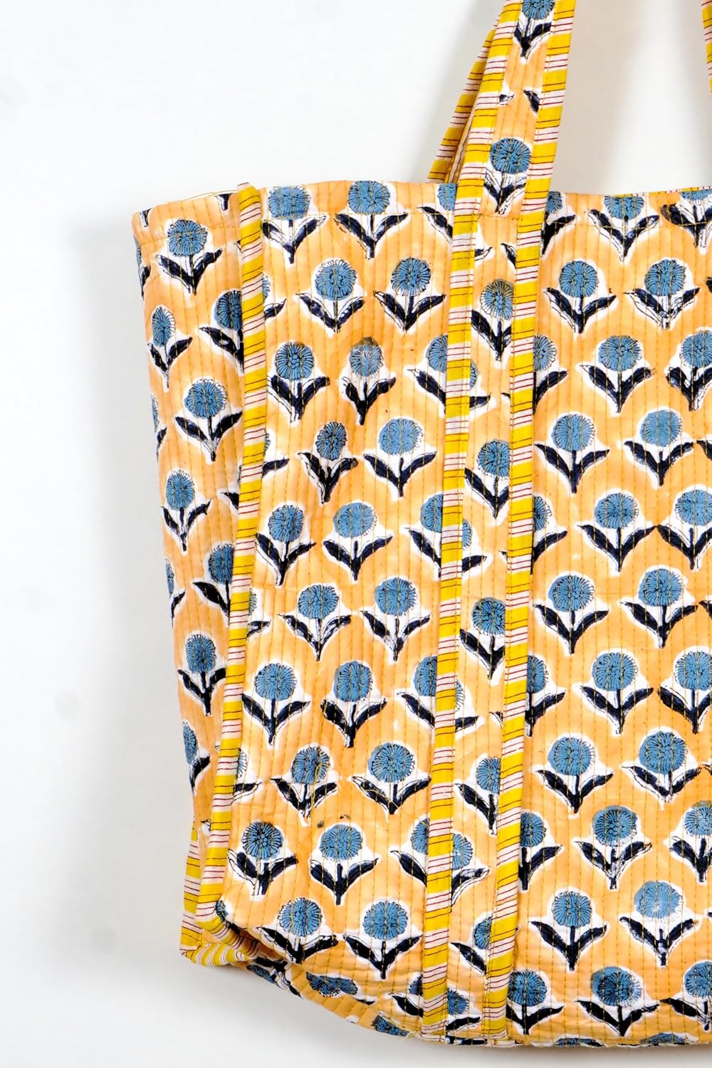 Quilted Cotton Handprinted Reversible Large multicolor Floral Tote Bag - Image 3