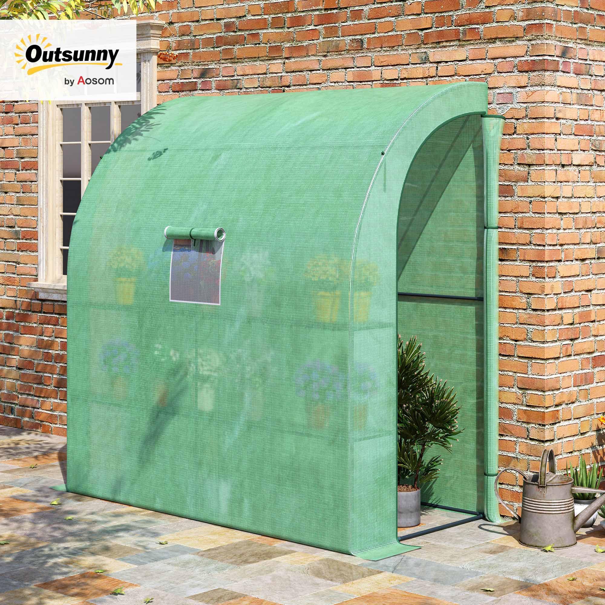 Outsunny Serra da Giardino Addossata 200x100x215cm a 3 Livelli, con 2 Porte Finestre Avvolgibili, Serra per Orto con Struttura in Acciaio e Copertura Plastica, per Orto Verdure Fiori, Verde