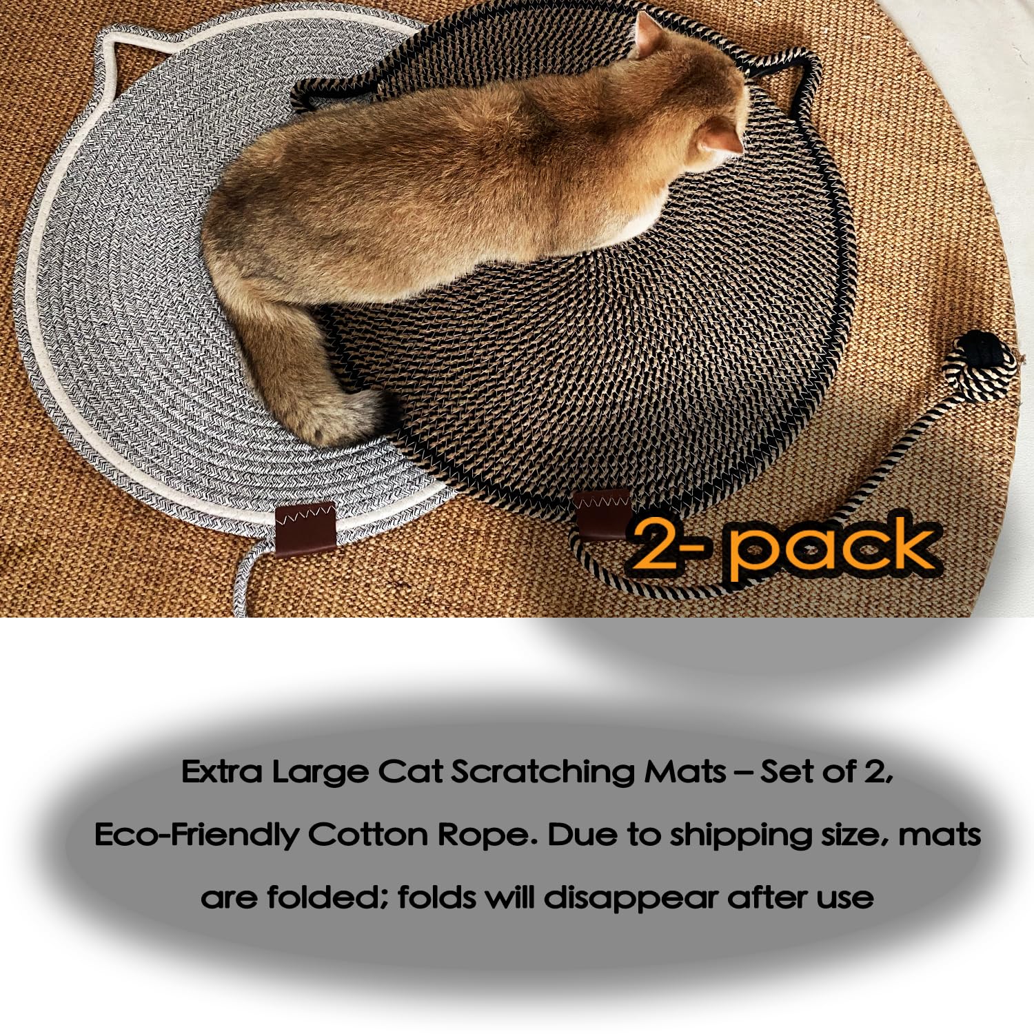 Paquete de 2 alfombrillas grandes para rascar gatos, almohadillas de cuerda de algodón natural con juguete, almohadilla rascadora para gatos de 19.6 pulgadas, ideal para rayar, jugar, relajarse