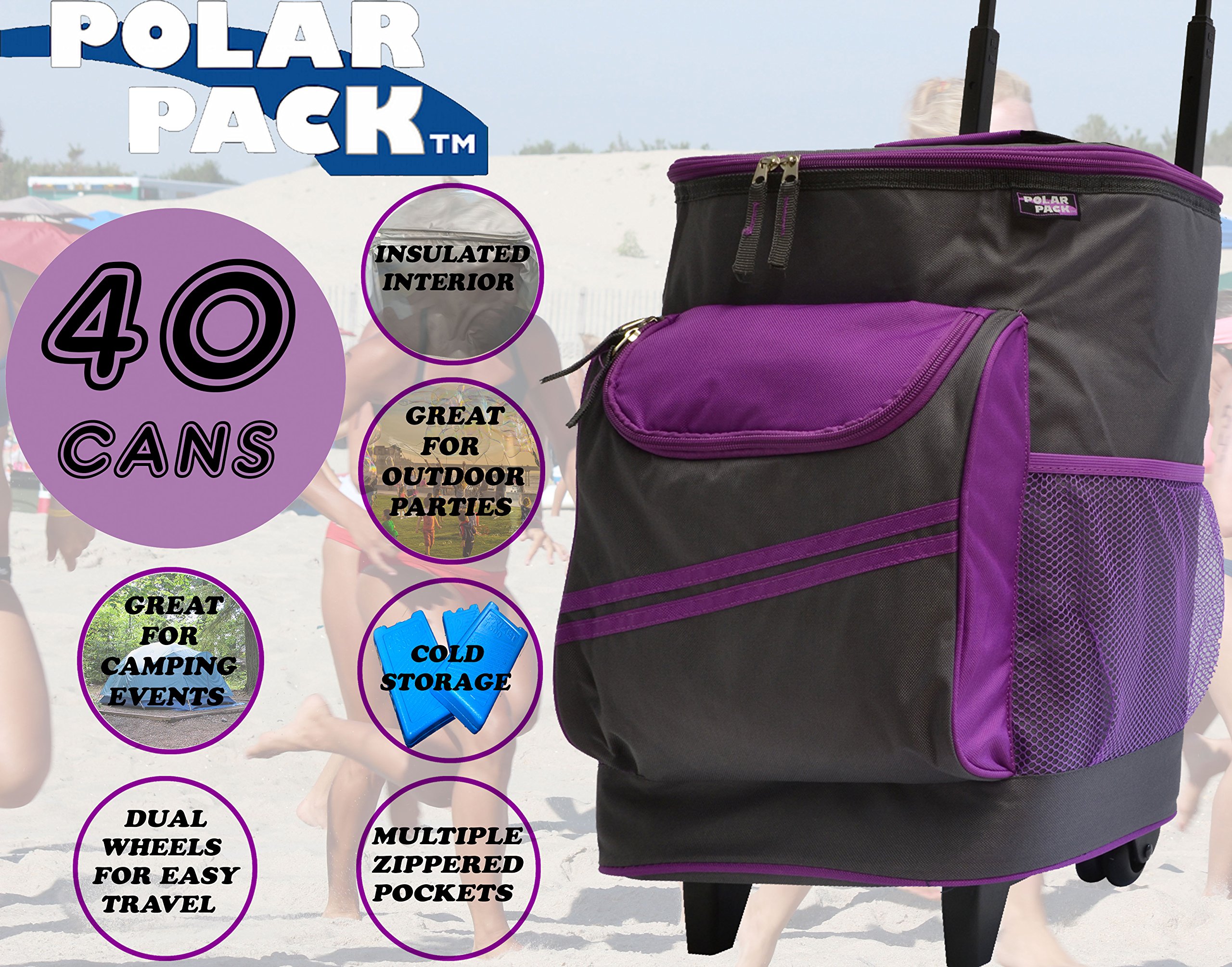 polar pack insulated 40 can cooler on wheels