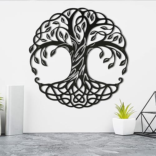 Seem Arte de pared de metal, árbol de la vida, decoración de pared de metal de 24 x 24 pulgadas, decoración de pared de árbol de metal y decoración