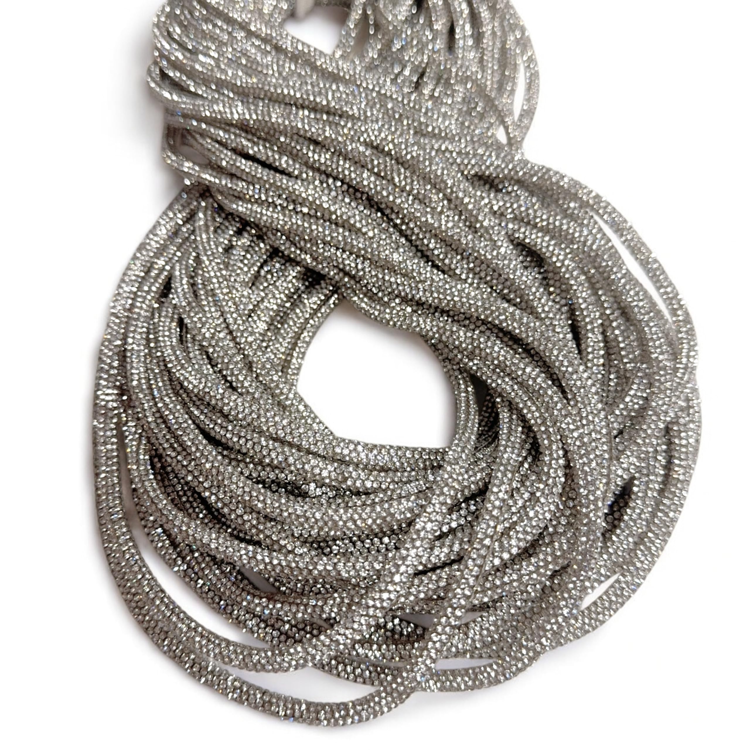 GDO GIOIE D'ORIENTE Cordone Trasparente 6 mm x 30 m – Tubo in Silicone con Anima Flessibile Rivestito di Strass per Creazione Borse Fai da Te, Manici, Bordature e Accessori Moda