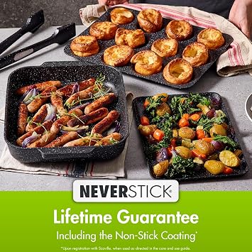 Scoville NEVERSTICK 24cm Frying Pan, Non-Stick Frying Pan, 9.5 Diameter, Suitable for All Hobs Including Induction, Rapid Heat Distribution, Cool Touch Handle, Non Toxic, PFOA Free, Aluminium, Black