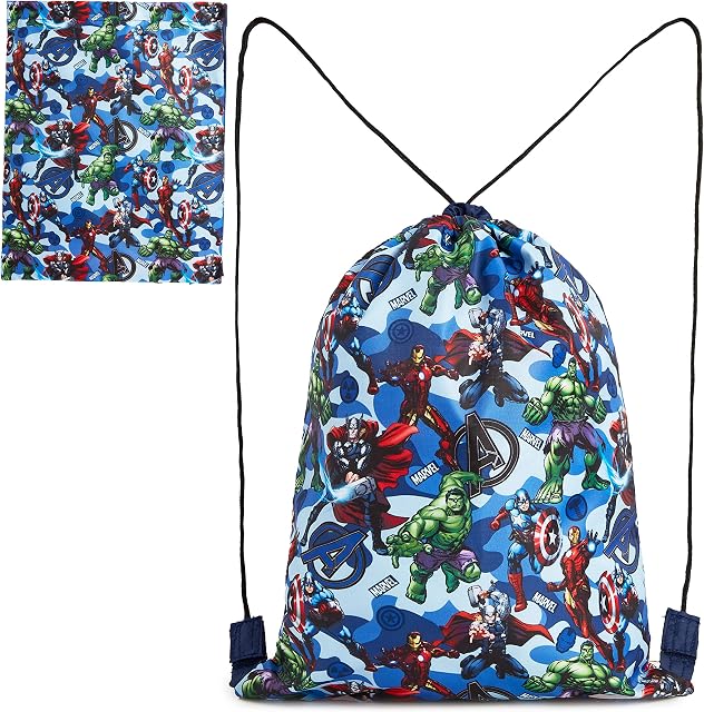 Marvel Avengers Drawstring Bags, Gym Bag For Kids With Captain America Iron Man Incredible Hulk and Thor, Lightweight String Bag For Swimming Sport Travel, Gifts for Boys Teens