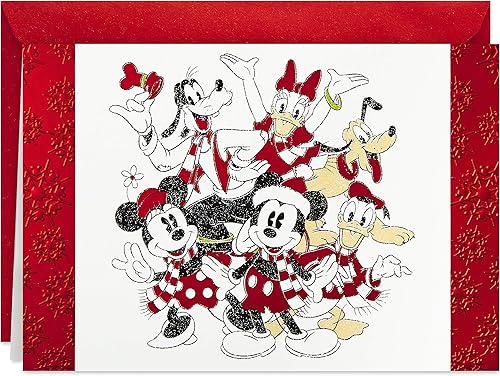 Hallmark Disney - Tarjetas de Navidad en caja, Mickey Mouse y sus amigos (16 tarjetas y 17 sobres) (1XPX5519)