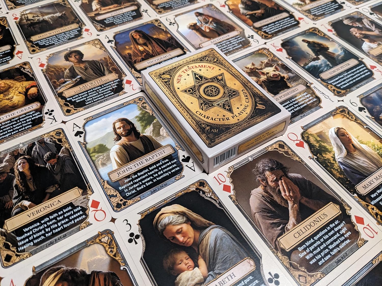 Three-Pack Testaments Character Playing Cards - Features Three Decks of 54 Iconic Characters each from the Old Testament, New Testament, and Book of Mormon with Beautiful Artwork and Poetry.