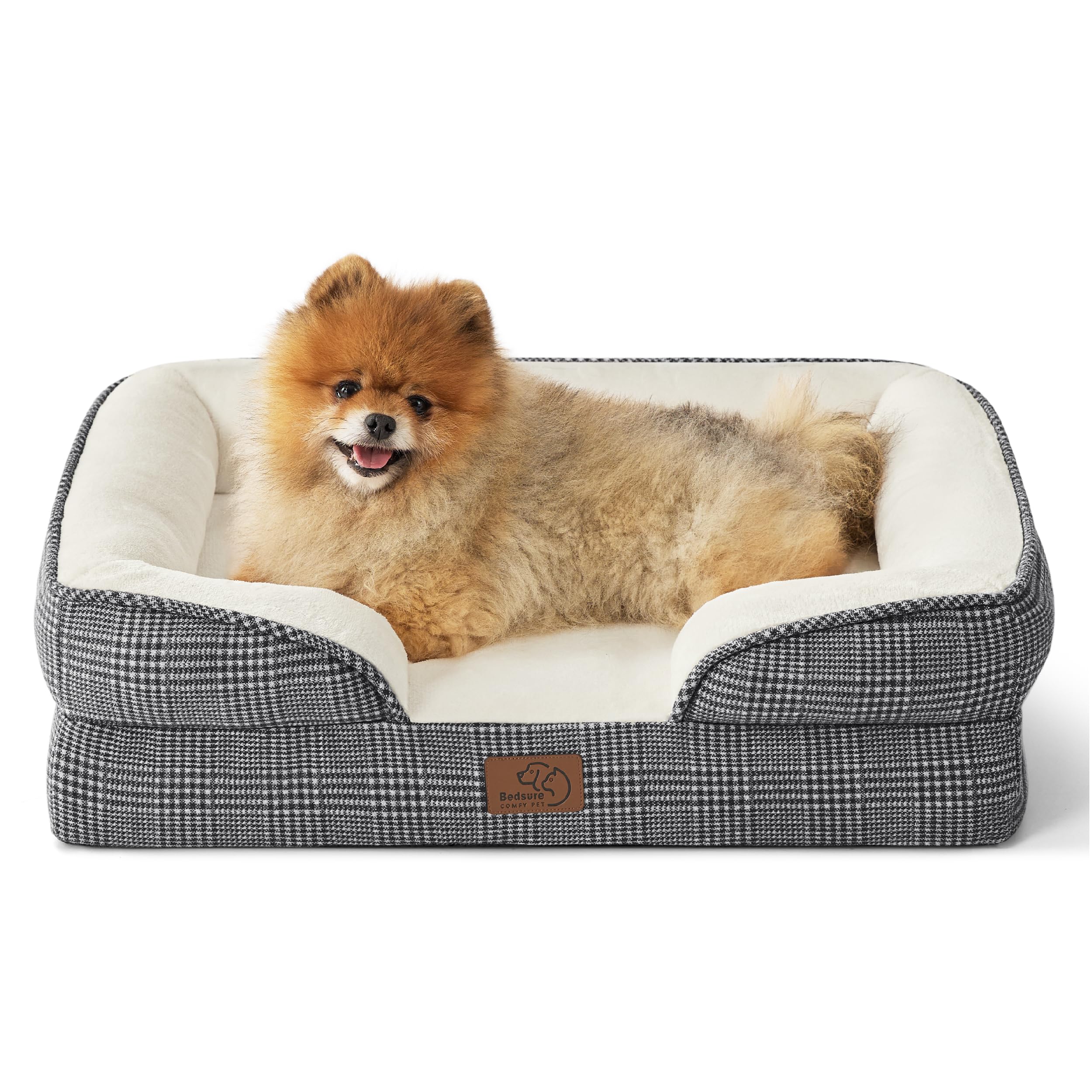 Bedsure Orthopedic Dog Beds for Small Dogs - Washable Small Dog Cat Bed Waterproof, Comfort Pet Couch Sofa with Washable Removable Cover, Pets Bed with Nonskid Bottom, Argyle Black-Checks, 24"