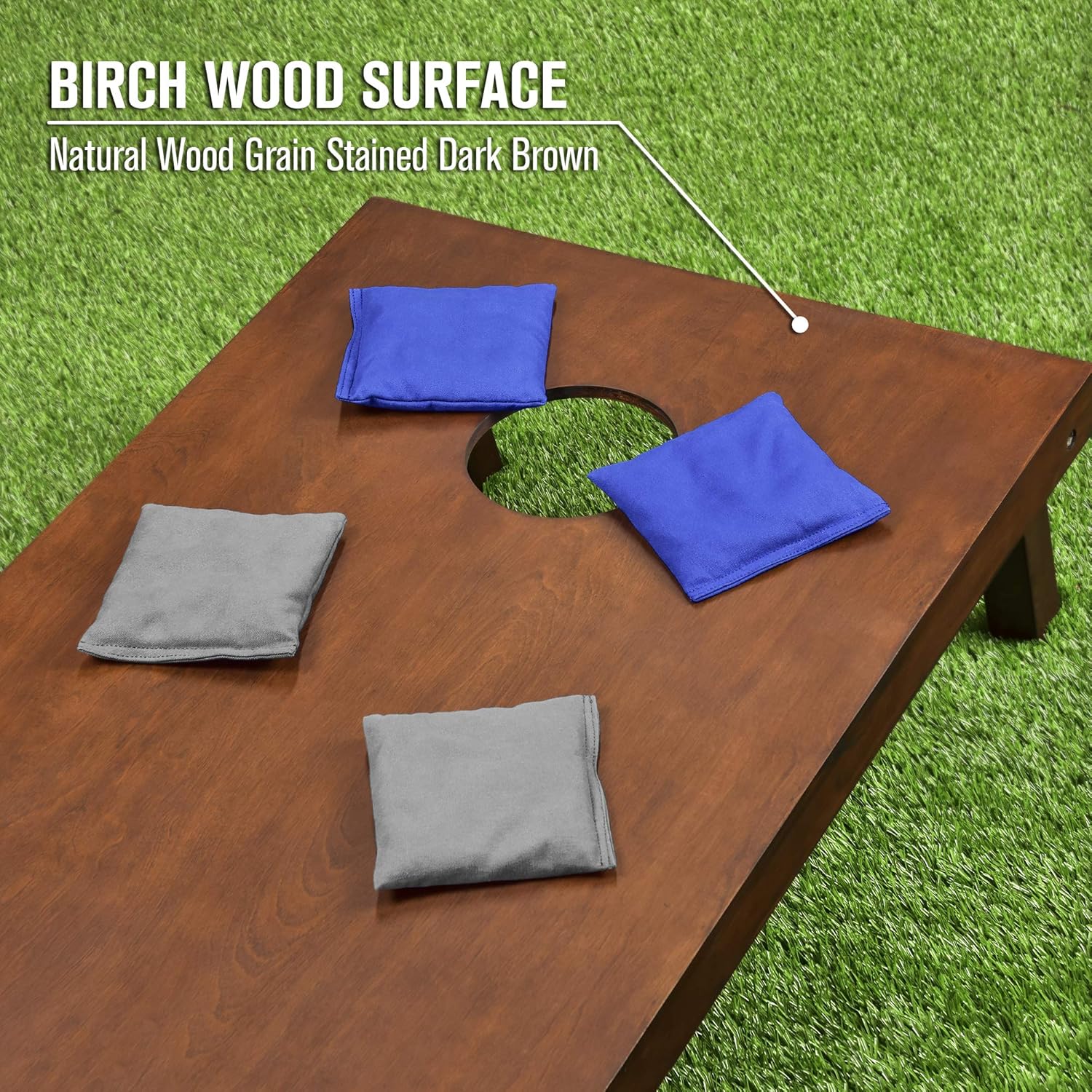 GoSports 4 ft x 2 ft Regulation Size Wooden Cornhole Boards Set with Dark Brown Finish - Includes Carrying Case - Gray & Royal Blue