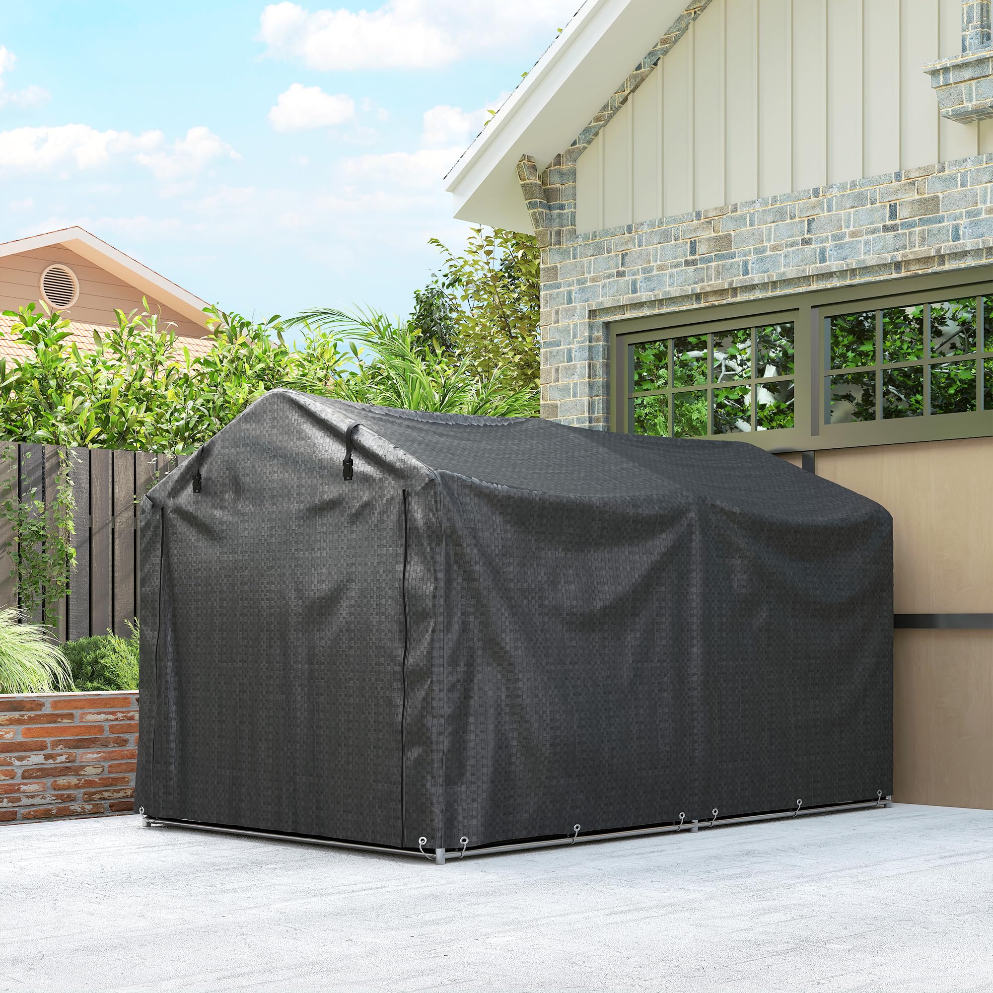 Outsunny Garagenzelt Wasserdicht mit Rolltür 220 x 157 x 165 cm Schwarz | UV-beständig, Fahrradabdeckung, Gerätehaus, Gerätezelt, Foliengerätehaus, Fahradgarage, Garage Für Aufsitzmäher