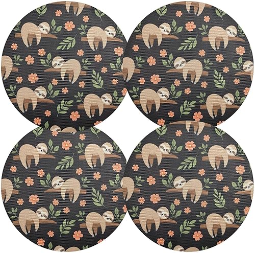 Miniatura 2 de Cute Sloths Black Round Placemat, Washable Heat Protecting Placemats for Kitchen one sizex6