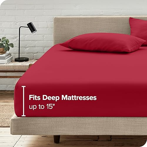 Miniatura 4 de Bare Home Juego de sábana bajera + funda de almohada, microfibra ultrasuave 1800 de alta calidad, resistente a las arrugas (Queen, rojo)