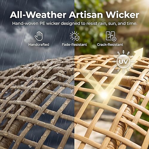 Miniatura 6 de NICESOUL Silla con forma de huevo de mimbre con otomano, silla de salón con cesta de huevo para interior y exterior con cojín, asiento de huevo