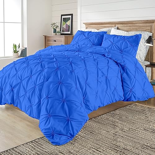 Miniatura 7 de GLIMMER TEXTILE Juego de funda de edredón plisada, tamaño Queen de gran tamaño (98 x 98 pulgadas), 3 piezas, 100% algodón orgánico, 1000 hilos,