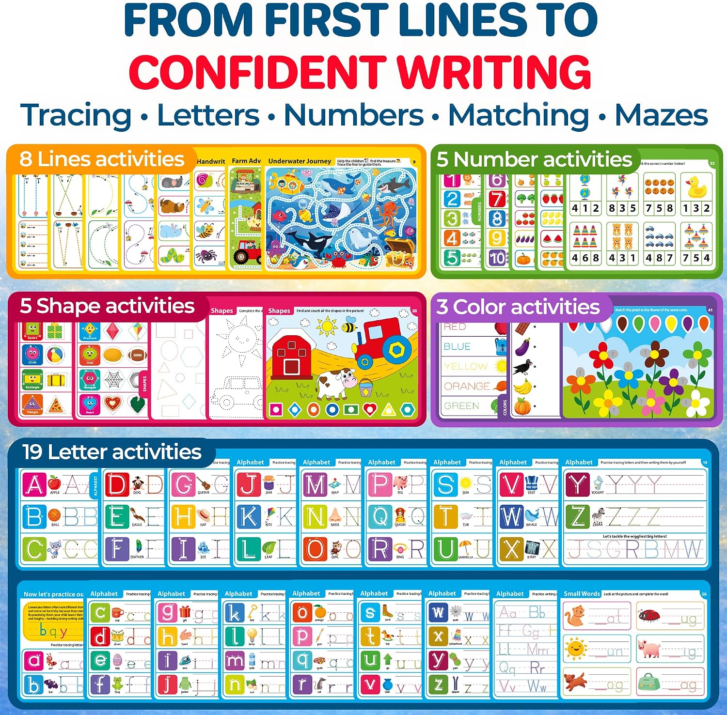 QUOKKA Tracing Books for Kids Ages 3-5 – Reusable Dry Erase Activity Books for Kids Ages 3-5 - Writing Practice Workbook with Markers Quiet Time Travel Learning
