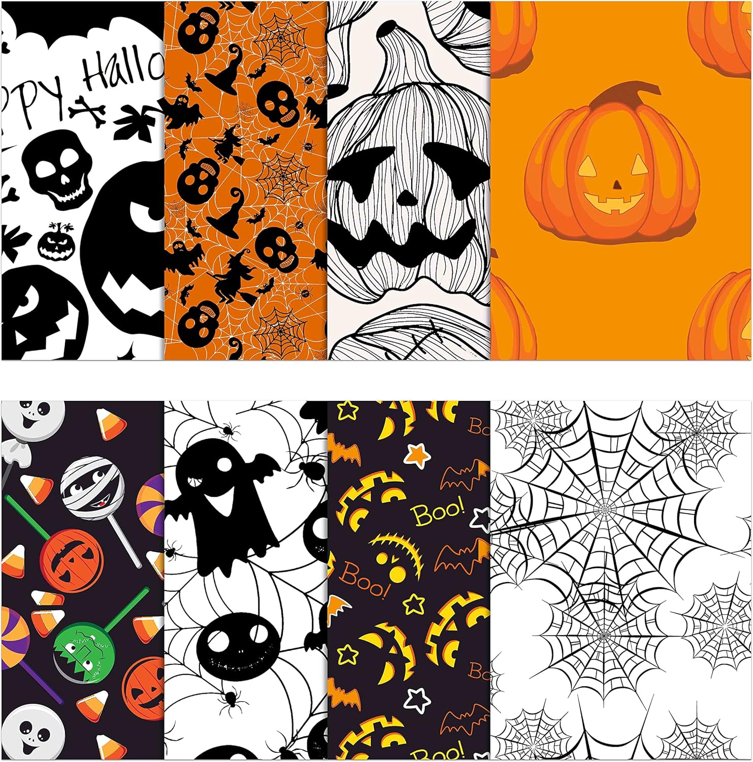 Soimoi 8 Pc Fat Quarter Bundle - Halloween Print 18"x 22" DIY Patchwork- 100% Cotton Pre-Cut Quilting Fabric (Orange & Black)