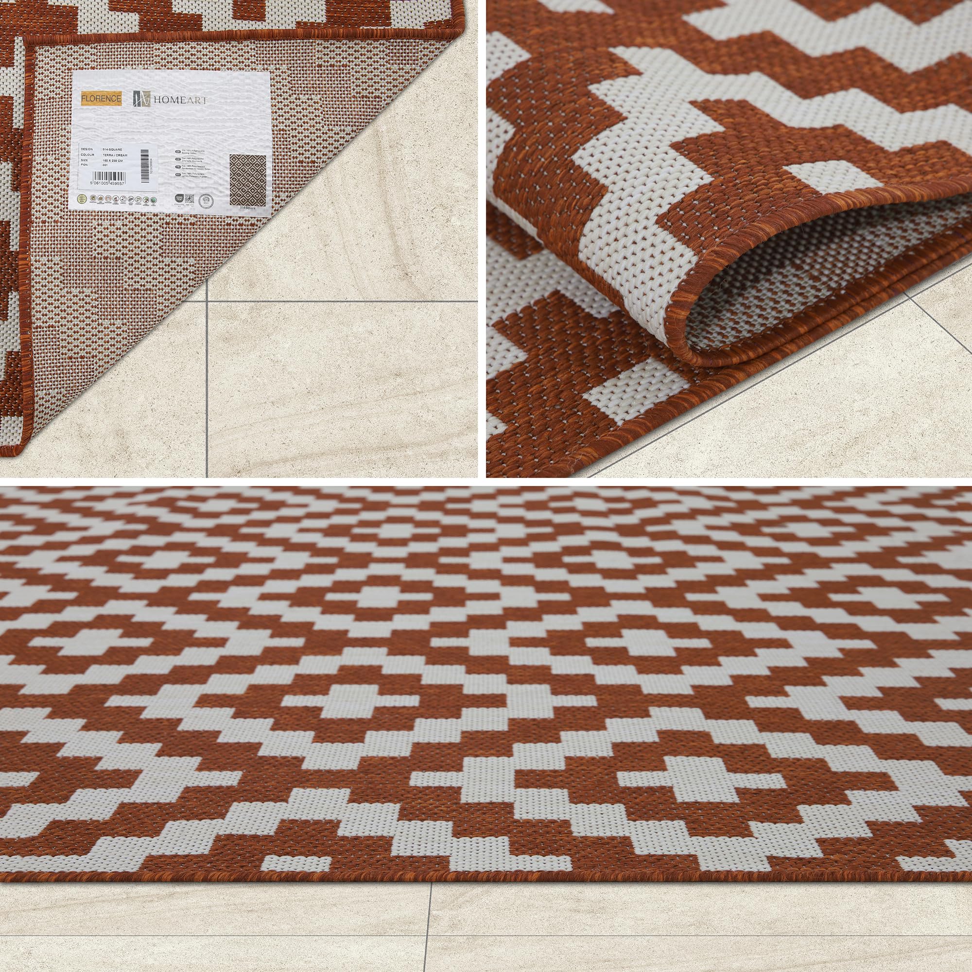 HomeArt Outdoor Rugs | Easy-Cleaning Indoor & Outdoor Area Rugs for Porch, Deck, Balcony, Garden, Picnic, Kitchen, Hallway | UV & Weather-Resistant Large Patio Rug Mats | Anthracite Cream 200 x 290 cm — view 169