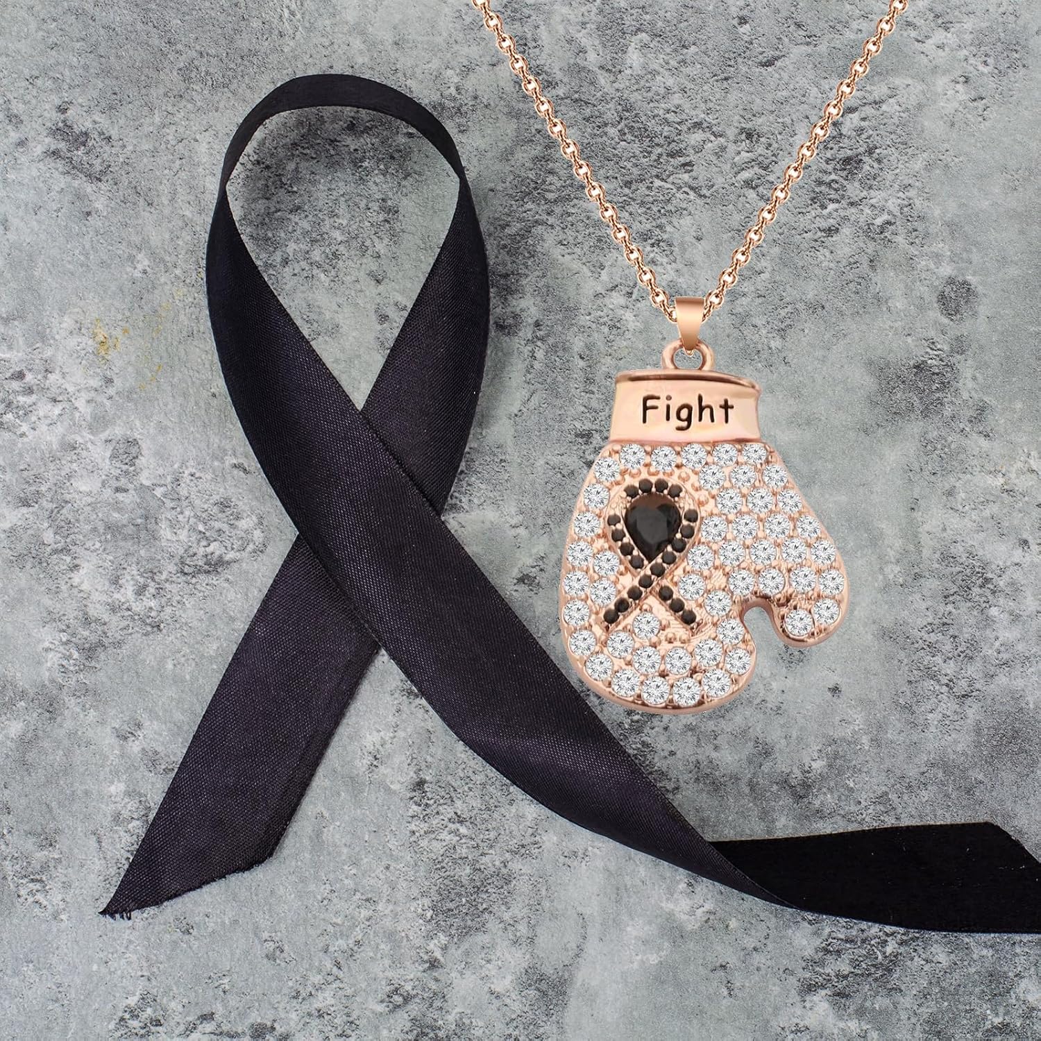 CHOORO Melanoma Cancer Awareness Boxing Glove Necklace Black Ribbon Survivor Gift Skin Cancer Survivor Narcolepsy Awareness Encouragement Gift - Image 5