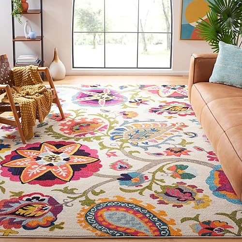 SAFAVIEH Colección Monaco MNC229A - Alfombra bohemia floral que no desprende pelusa, para sala de estar, dormitorio, comedor, oficina en casa, 9 x