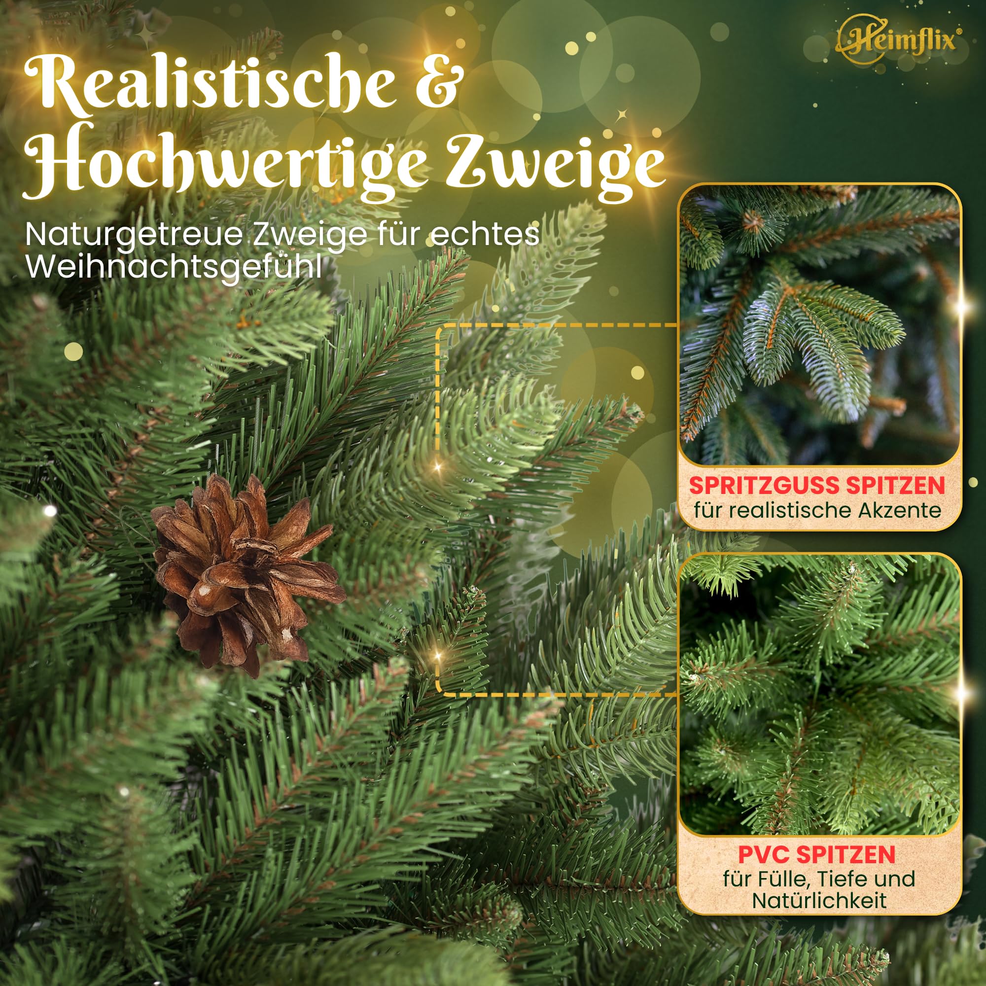 Künstlicher Weihnachtsbaum 220 cm - PVC & Spritzguss Tannenbaum künstlich mit Ständer - Premium Weihnachtsbaum künstlich 220cm - PVC Christbaum wie echt naturgetreu - Outdoor & Indoor Christmas Tree