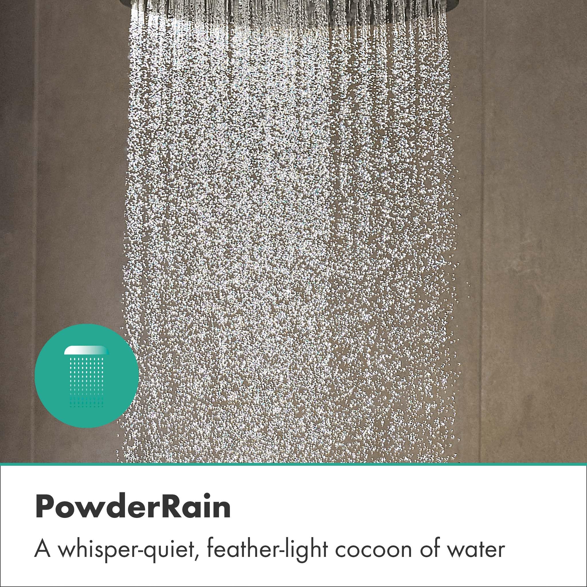 hansgrohe Raindance S - rociador de ducha ahorro de agua (EcoSmart), ducha fija redondo (240 mm), cabezal de ducha lluvia con 1 tipo de chorro (PowderRain) para conexión pared y techo, cromo, 27624000