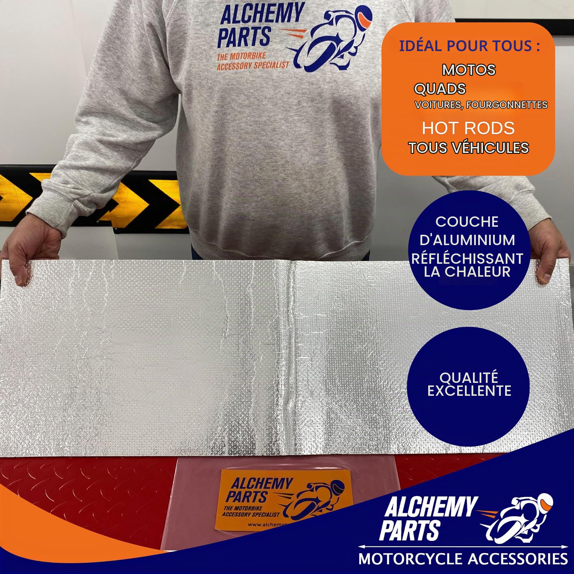 2 x Alchemy Parts Bouclier Thermique Pare Chaleur Échappement Moteur Plaque 100 x 33cm Idéal Pour Moto, Voiture - Aluminium & Réfléchissant
