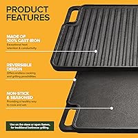 Vista 3 de Cast Iron Griddle/Grill Reversible Combo Set + Protective Mitts, Grill Press & Scraper- Pre-seasoned Indoor & Outdoor gas Stove Griddle- Stovetop