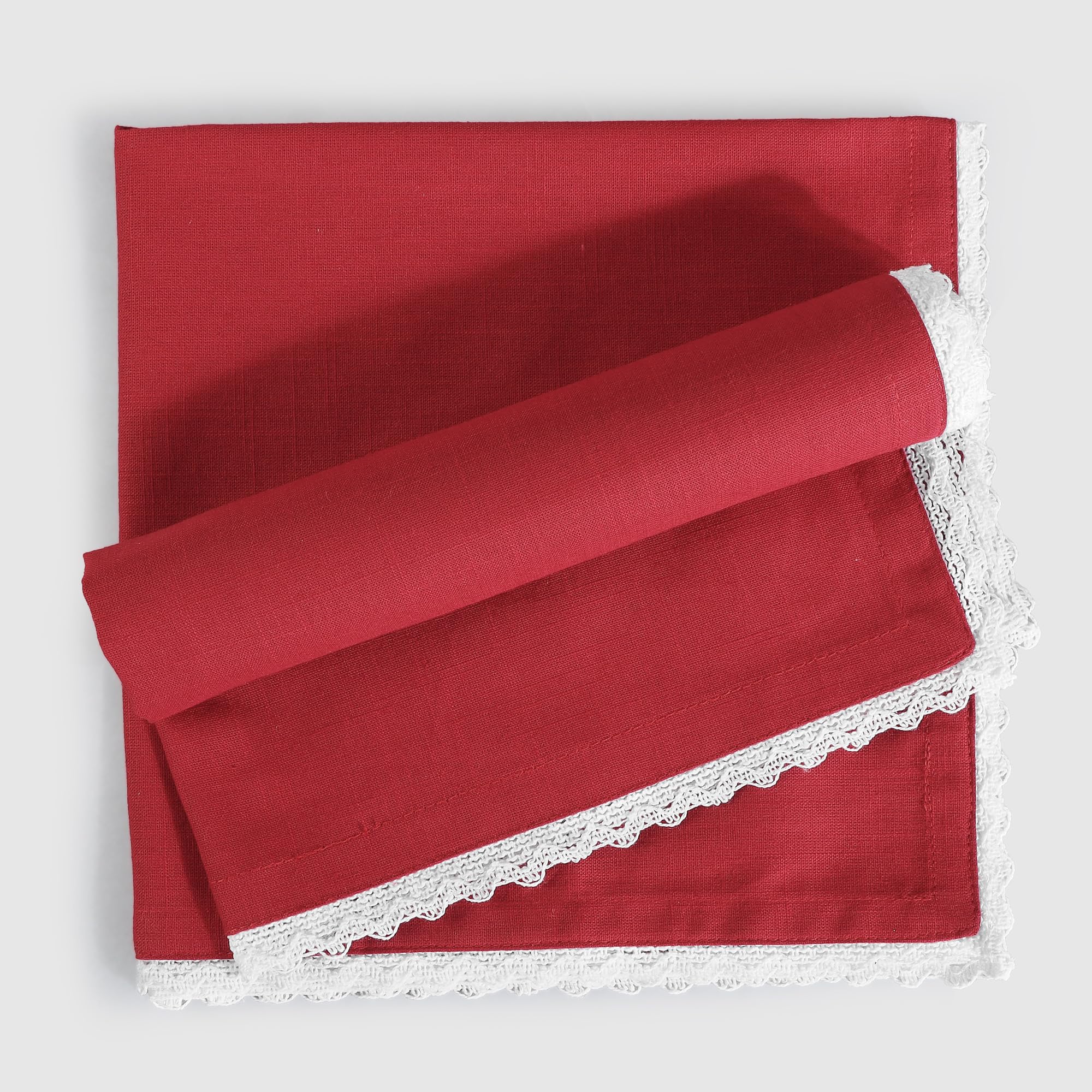 FINGERCRAFT Tovaglioli di stoffa in misto cotone, confezione da 12 pezzi, vintage, rustici, di alta qualità, con angoli smussati, con elegante pizzo per uso quotidiano, pre-ristretti e buona