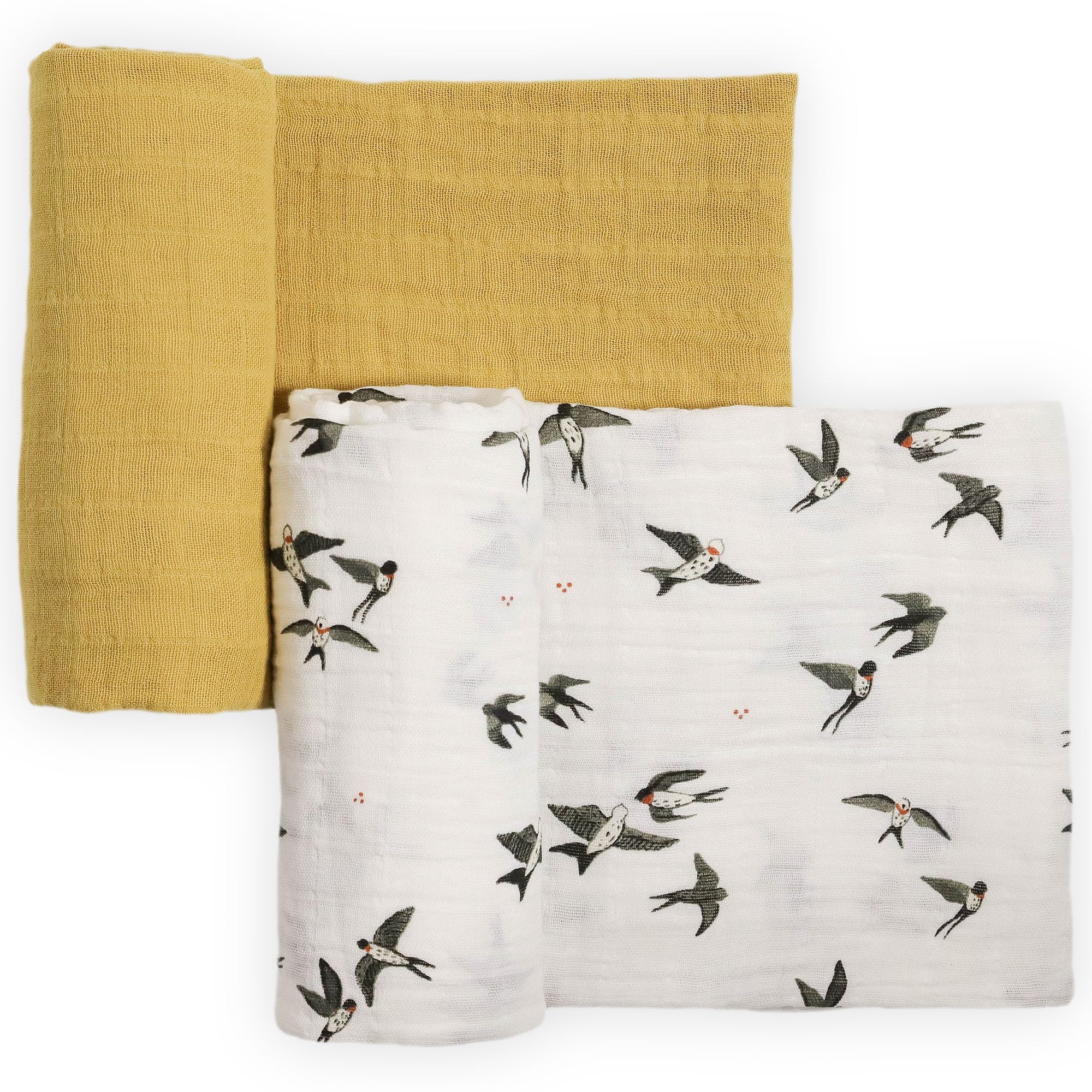 Little Unicorn 100% Natural Organic Cotton Muslin Swaddle Blanket 2 Pack | Giftable Set of 2 swaddles (Swallows)