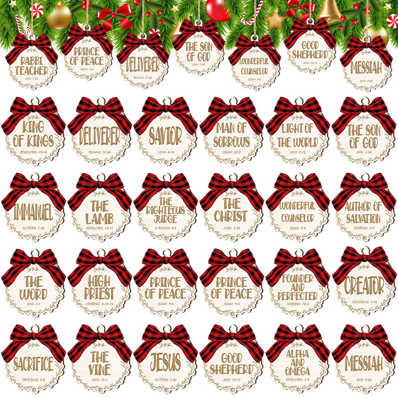 Soaoo 50 Pcs Names of Jesus Wood Ornaments for Crafts