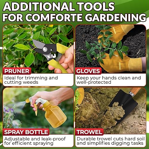 Miniatura 7 de Garden Tools - Juego de 9 herramientas de jardinería de acero inoxidable con asas de madera maciza, bolsa portátil multibolsillo y guantes